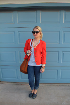 sincerely, truly scrumptious: Outfit Post: Orange Blazer & Stripes