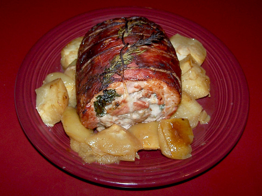 OllaPodrida ProsciuttoWrapped Pork Loin with Roasted Apples