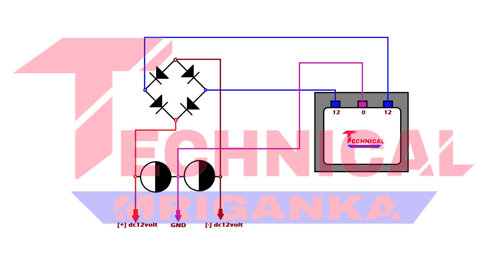 How to make bridge rectifier on 12-0-12 volt transformer.
