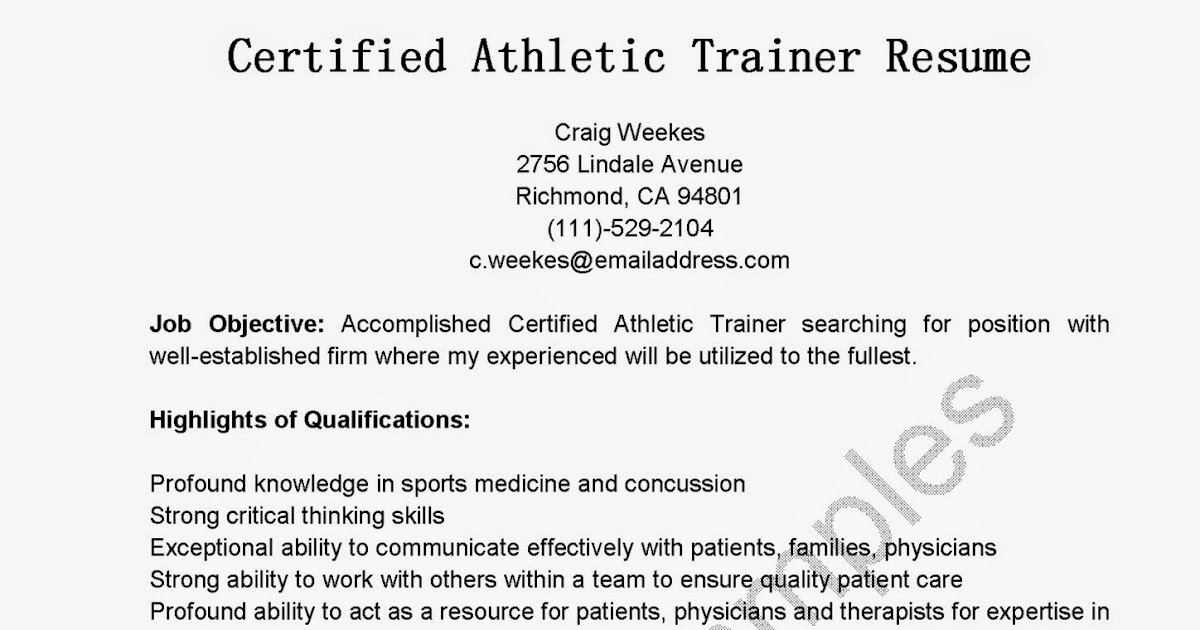 Resume For Athletic Trainer