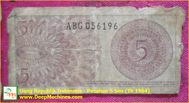 Uang Republik Indonesia Nominal: 5 Sen Th. 1964 Gambar Depan Belakang Mata Uang RI - 5 Sen (Th 1964)