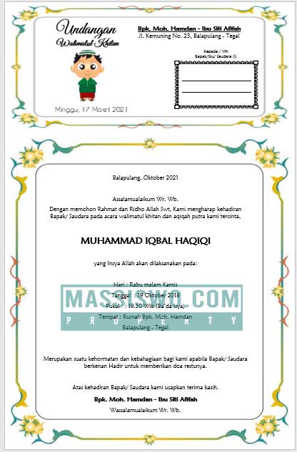17+ Undangan Walimatul Khitan Format Word (Bisa di Edit) - Massiswo.Com