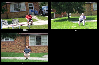 lonley guy, redford memorial day parade, lawn chair, alone, fat