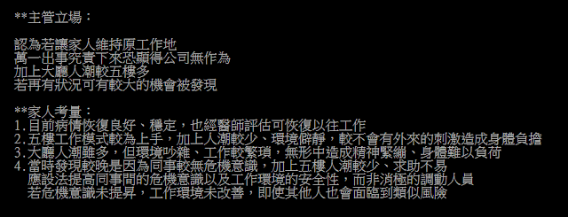 員工身體不適倒地，之後公司調動工作的場所區域，是否違法？-HR