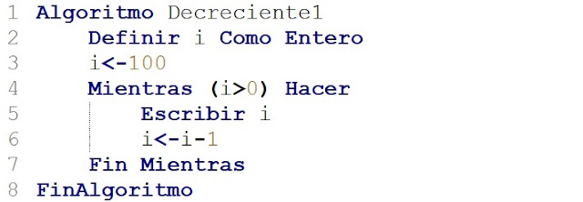 ciclos repetitivos en orden decreciente en algoritmos