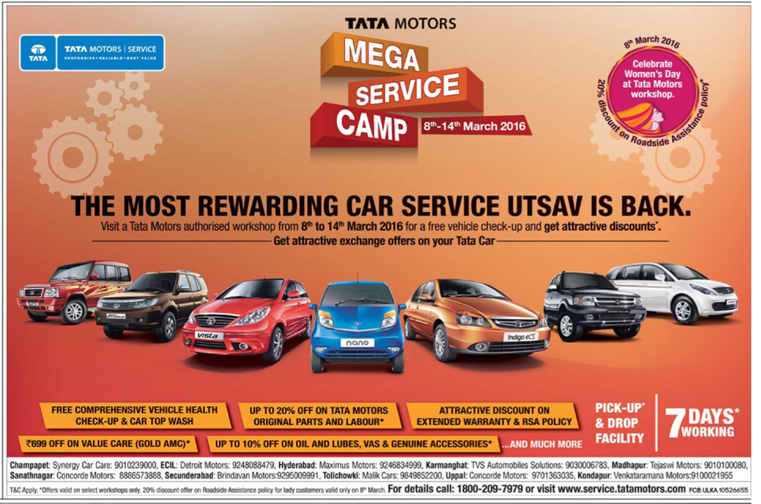 Tata Motors Mega Service camp 8 14 March 2016 March 2016 discount