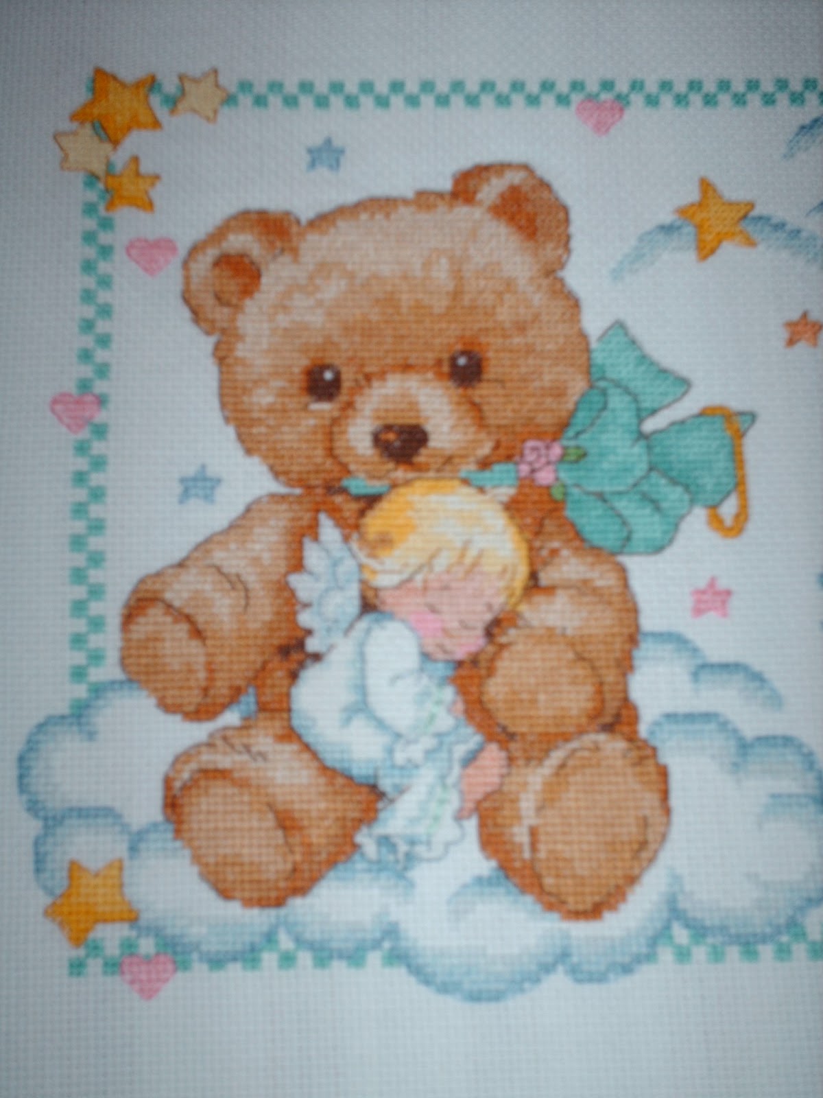 Ponto Cruz Divertido...: Quadro de nascimento do Lucas - ursinho com