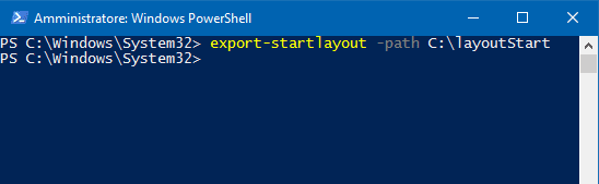Comando PowerShell per esportare layout start Windows 10