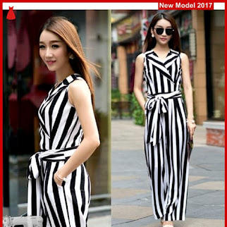 MSF0091 Model Jumpsuit Prada Murah Salur Modis BMG