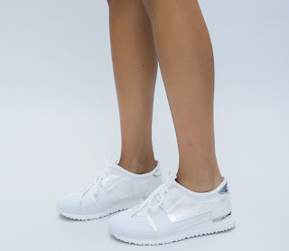 Pantofi Sport Hercul Albi cu insertii argintii Pantofi Sport Hercul Albi cu insertii argintii