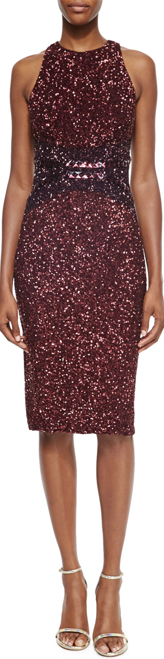 Pamella Roland Ombre Allover Sequined Racerback Dress