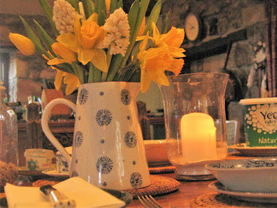Spring breakfast table for country farmhouse
