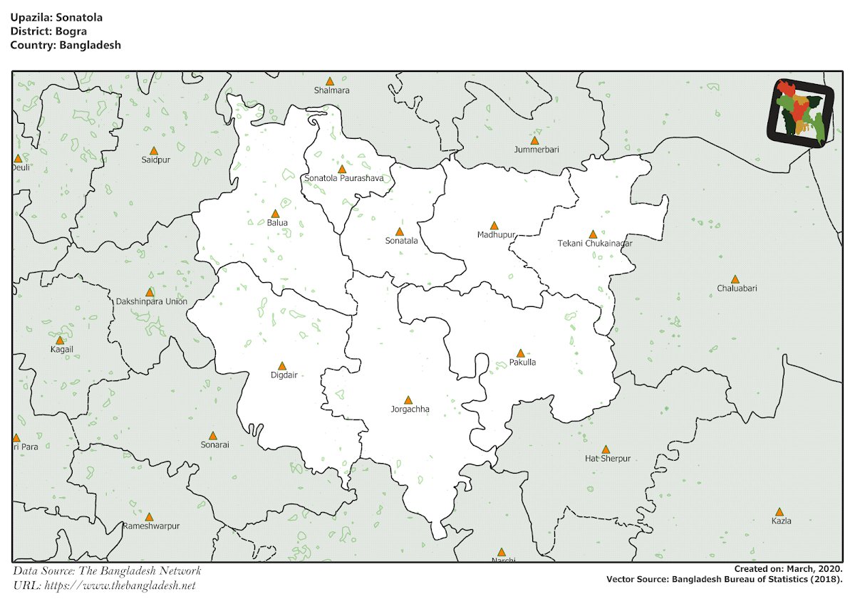 Sonatola Upazila Elevation Map Bogra District Bangladesh
