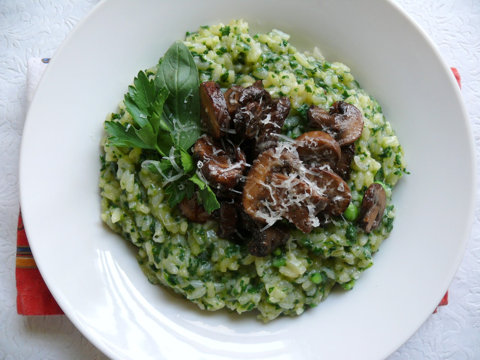 A Life of Little Pleasures Green Herb Risotto with Savory Mushrooms