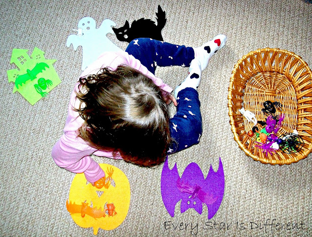 Halloween color sorting activity.