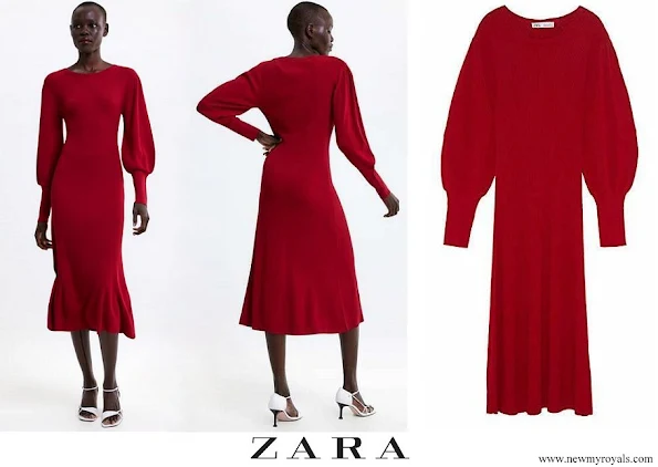 Kate Middleton wore Zara Knitted Puff-Sleeve Jumper Midi Dress