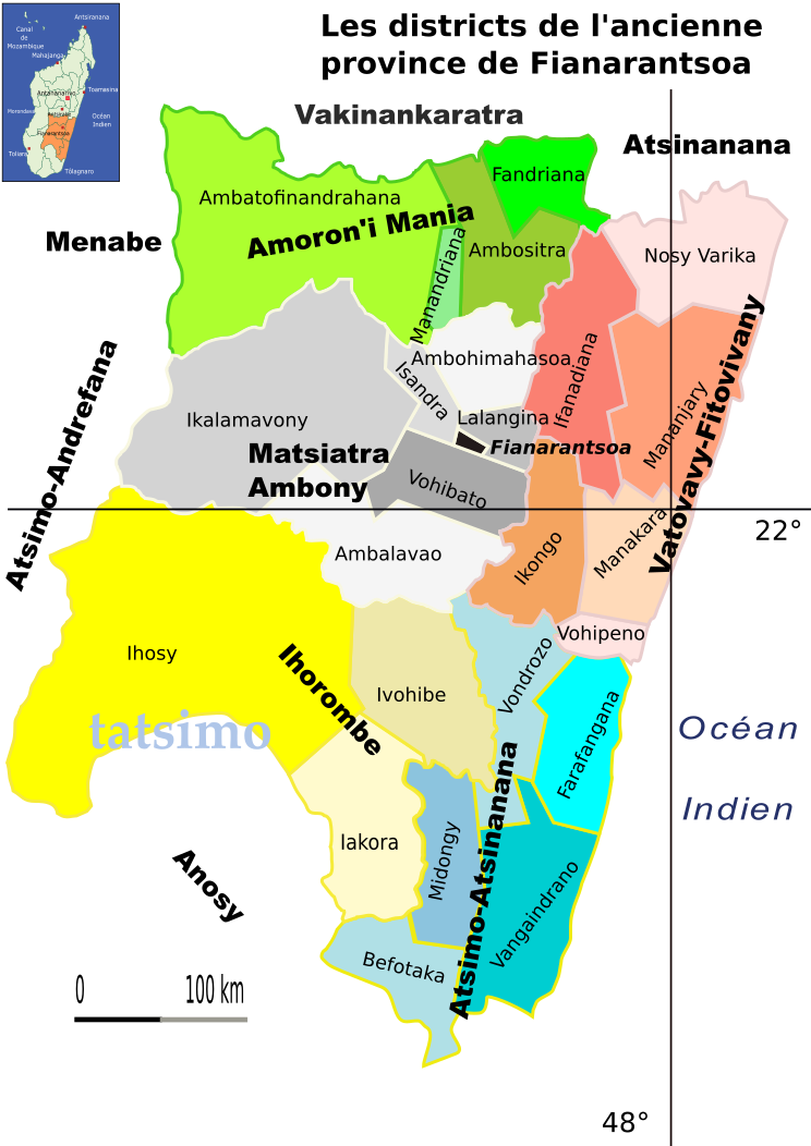 Tatsimo Carte des districts de l'ancienne province de Fianarantsoa