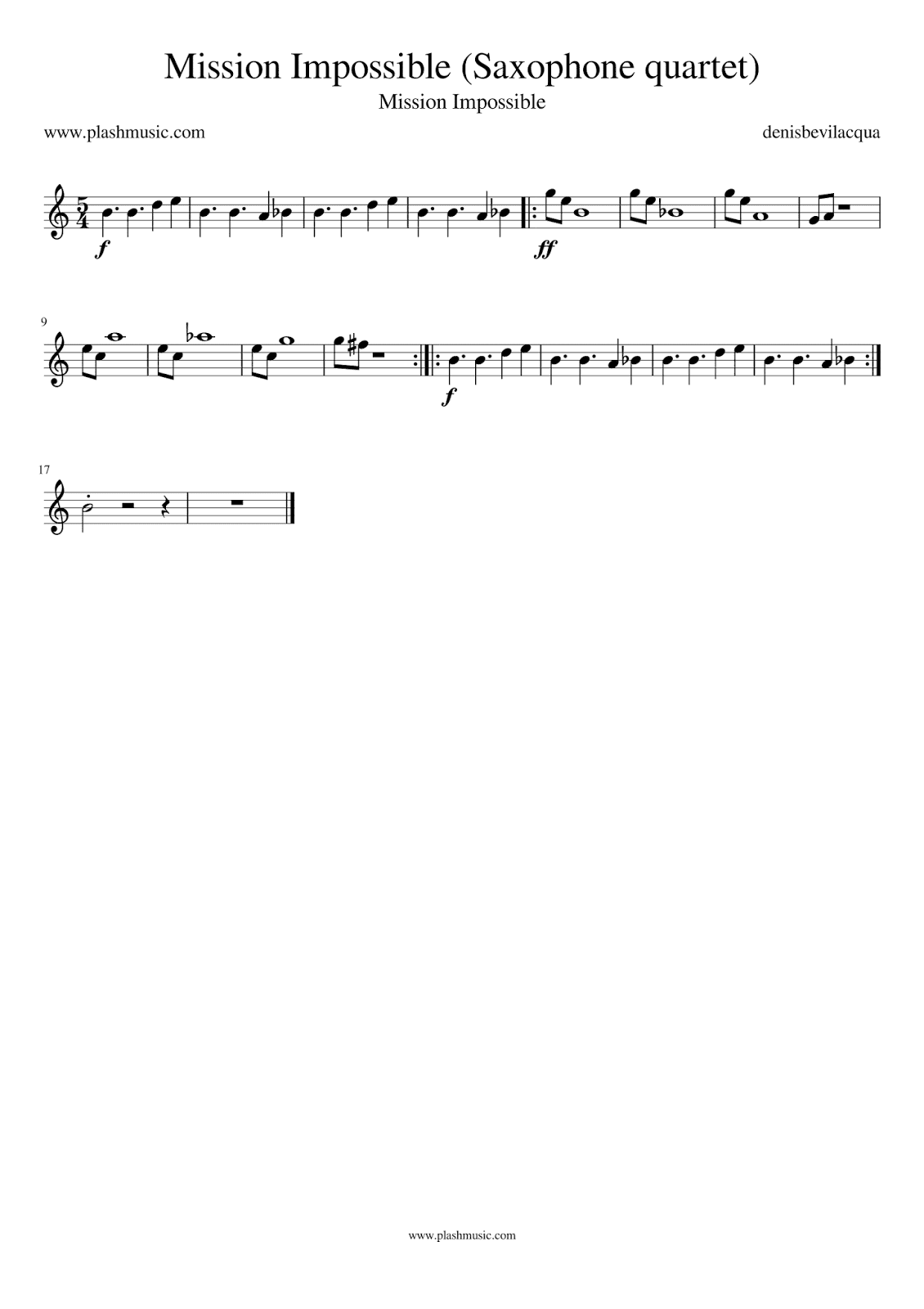 Partitura y pista gratis del tema Mission Impossible (Saxophone quartet