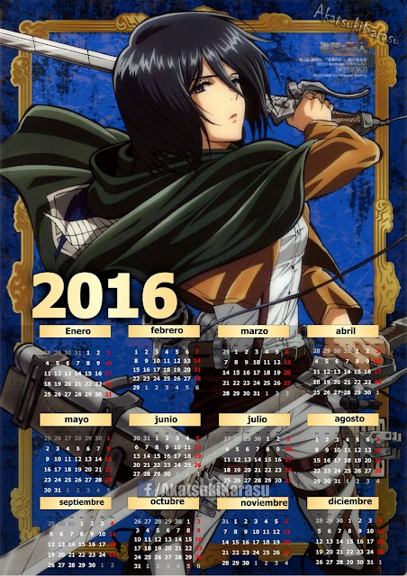 calendario 2016 shingeki no kyojin