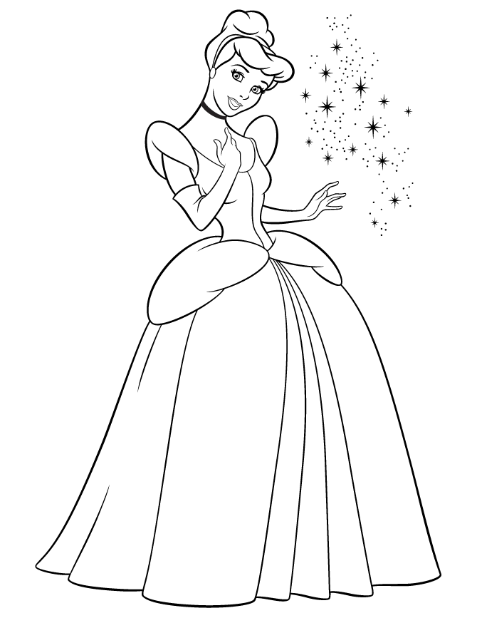 Gambar Mewarnai Cinderella Putri Cantik Walt Disney Princess Sketsa