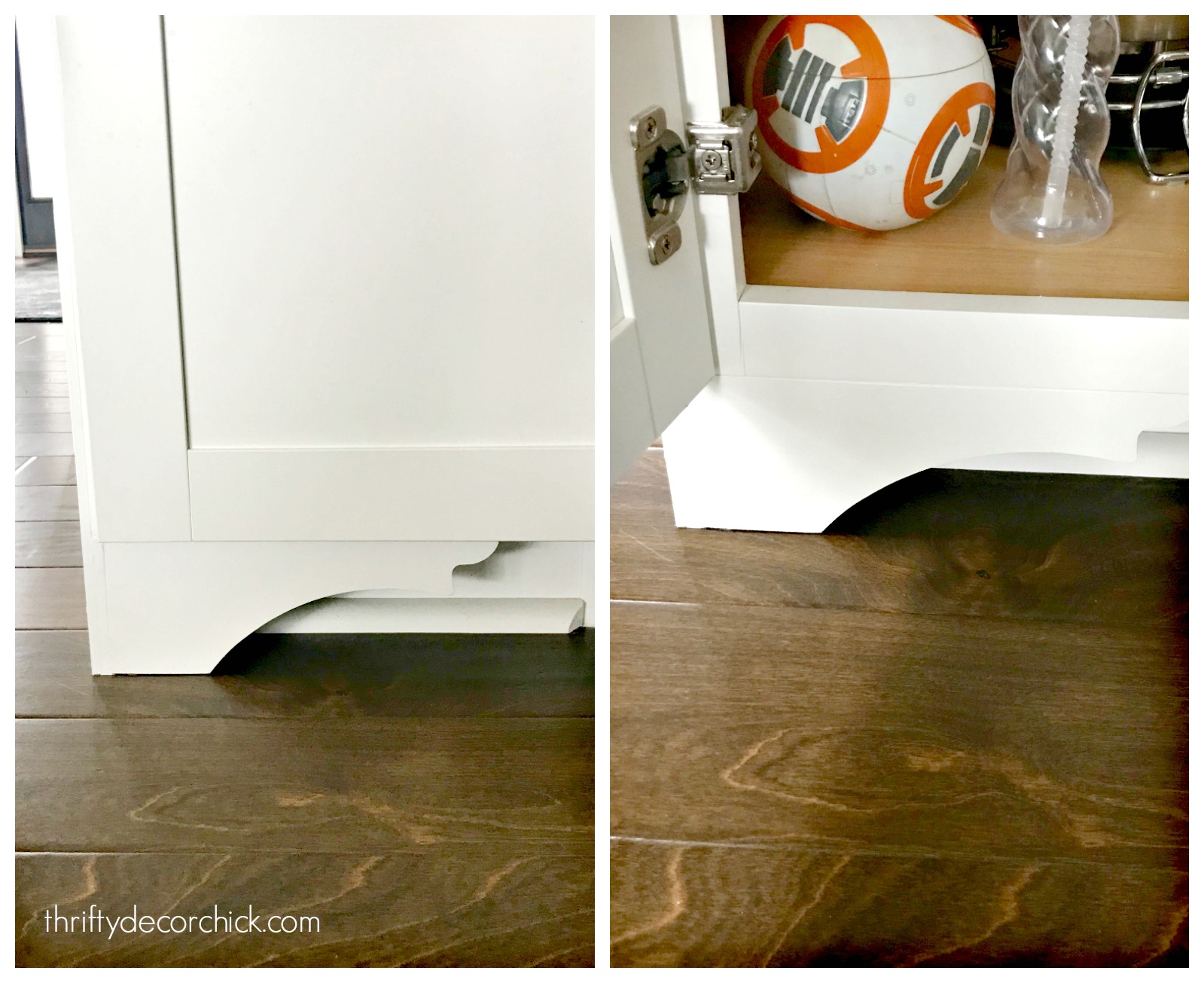 DIY furniture feet for basic kitchen cabinets from Thrifty Decor Chick