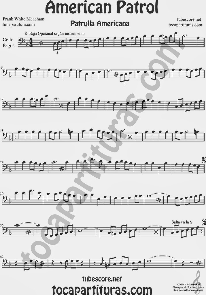 American Patrol Partitura de Violonchelo y Fagot Sheet Music for Cello and Bassoon Music Scores