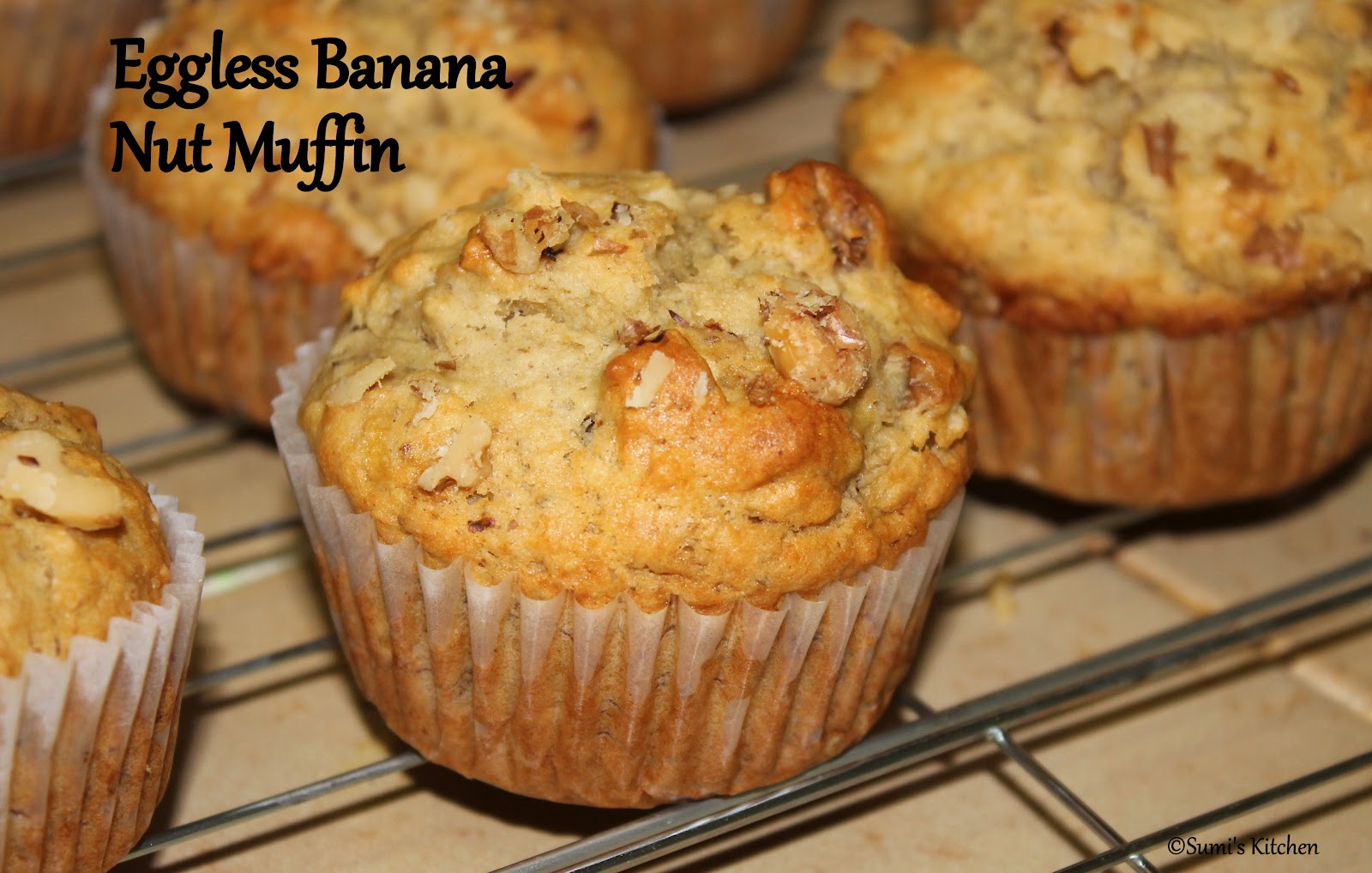 Sumi's Kitchen Eggless Banana Nut Muffin