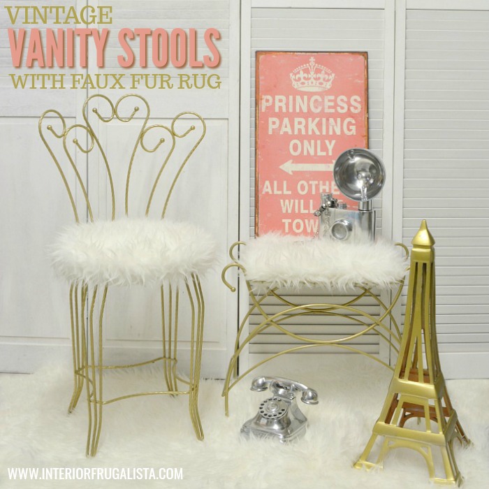 Vanity Stools Makeover With Faux Fur Rug