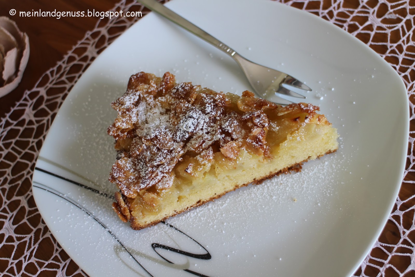 mein Land und Gartengenuss : Apfelkuchen mit Mandelguss