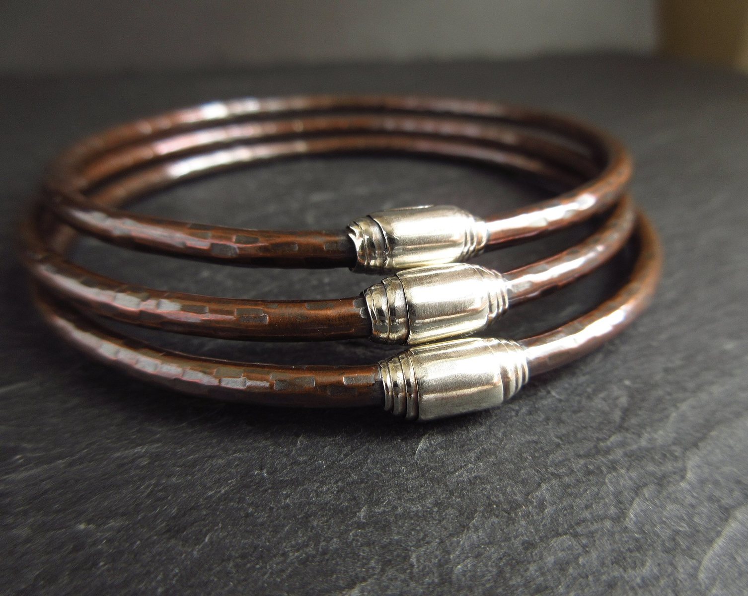 New Copper Bangles With Silver Wrap Bead