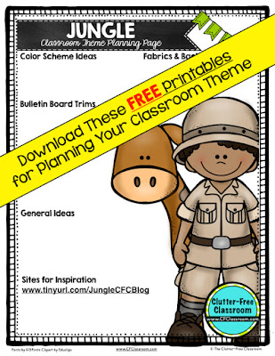 Are you planning a Jungle Safari themed classroom or thematic unit? This blog post provides great decoration tips and ideas for the best Jungle Safari theme yet! It has photos, ideas, supplies & printable classroom decor to will make set up easy and affordable. You can create a Jungle Safari theme on a budget!