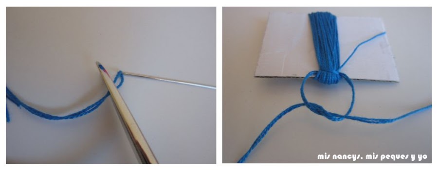 mis nancys, mis peques y yo, tutorial DIY borlas colores cortar hebra