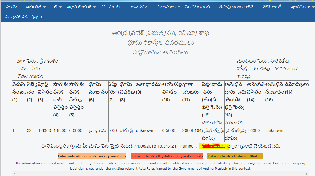 Mee Bhoomi Check the Andhra Pradesh Land records in Online
