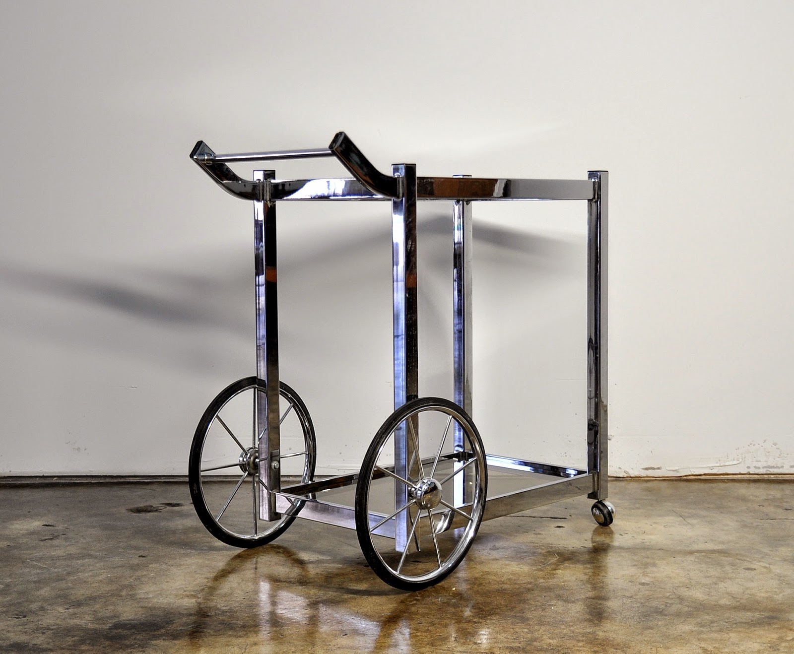 SELECT MODERN Mid Century Modern Chrome Rolling Bar Serving Cart