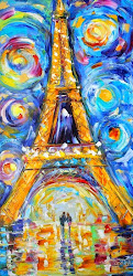 paris painting oil starry sky eiffel landscape karen romance tarlton canvas paintings tower knife fine modern texture palette night impressionism