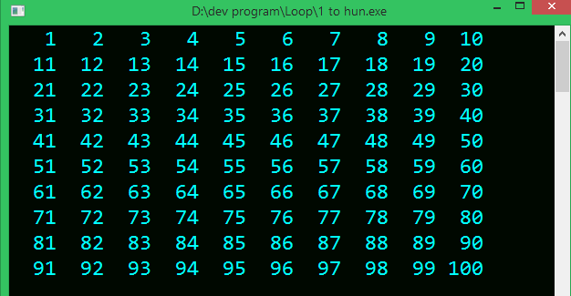 Write a program to print 1 to 100 numbers using while loop