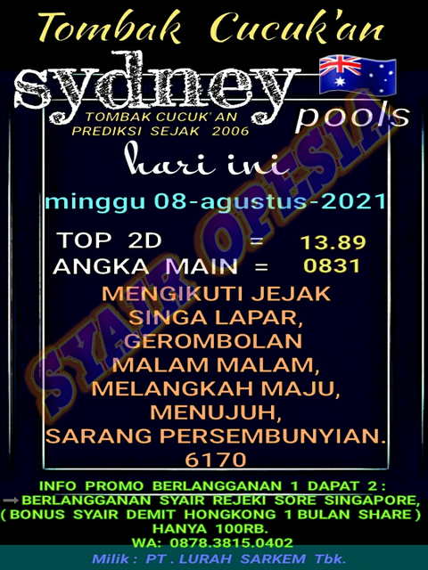Kode Syair Sydney Minggu 8 Agustus 2021 Kumpulan Syair Toto
