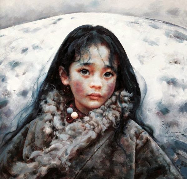 Pinturas emocionais de meninas do Tibete, do artista chinês "Ai Xuan"