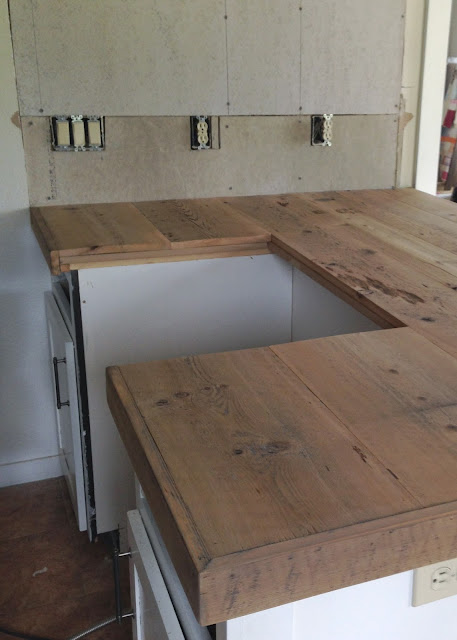 DIY Reclaimed Wood Countertop - adding trim boards along edge