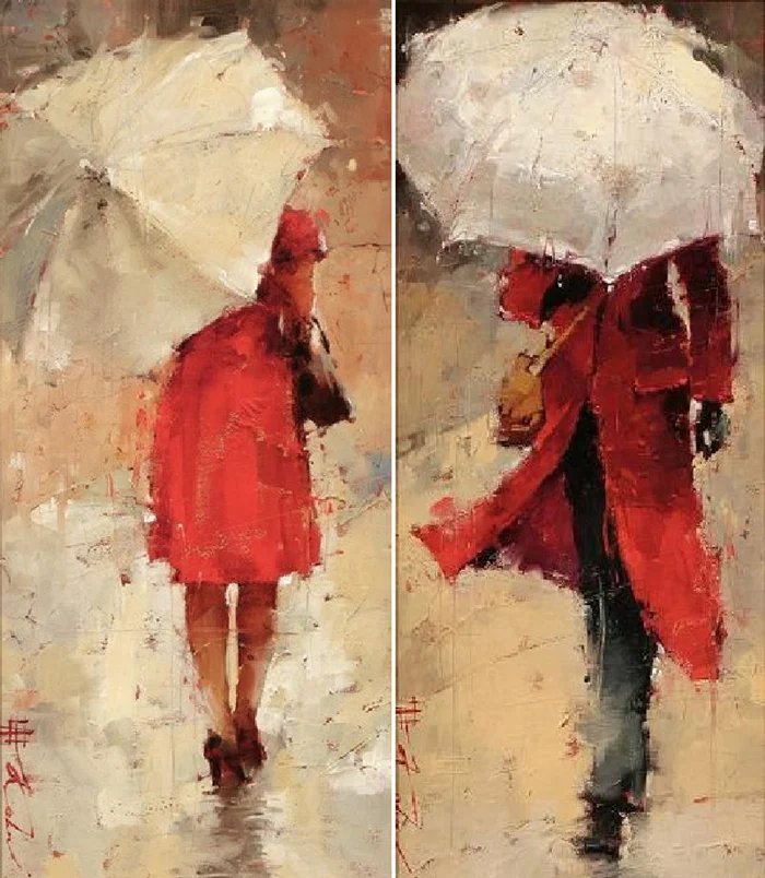 Andre Kohn 1972 | Russian-born Figurative Impressionist painter | White umbrellas