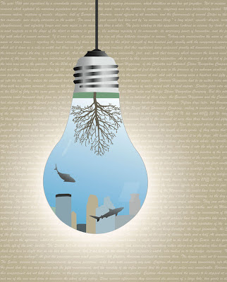 illustration of an underwater world inside a light bulb