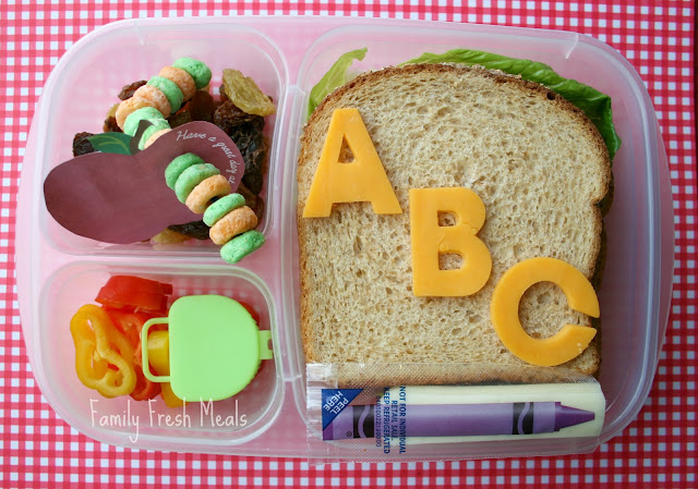 Top down photo of a back to school themed lunchbox 