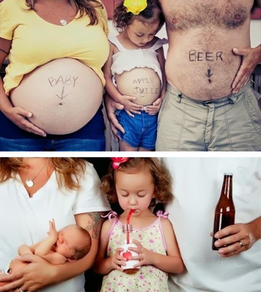 30 Of The Most Creative Baby Announcements Ever - 3 Different Bellies, 3 Different Fillings, One Family