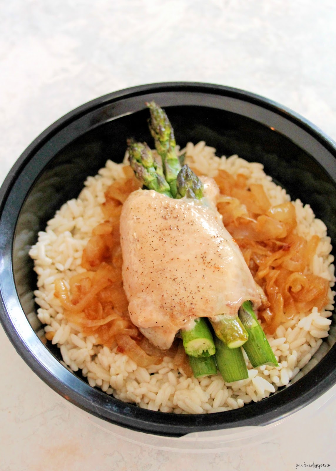Jo and Sue Asparagus Stuffed Chicken Thighs with Caramelized Onions