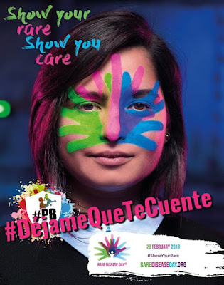 Cartel de Rare Disease Day 2018: Show your rare, Show you care. Papás Blogueros nos sumamos con el #DQTC.