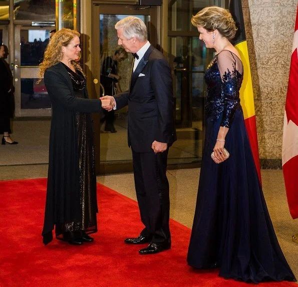 Belgium Concert held by Embassy of Belgium in Canada in honour of Governor General Julie Payette. Queen Mathilde wore a navy blue Armani dress