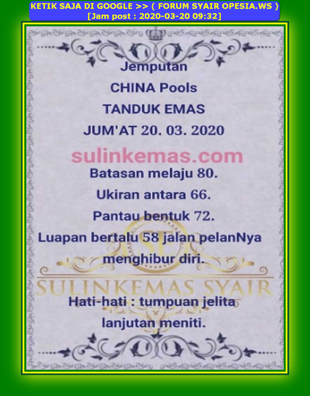 Kode Syair Sydney 20 Maret 2020 Forum Syair Togel Hongkong Singapura Sydney