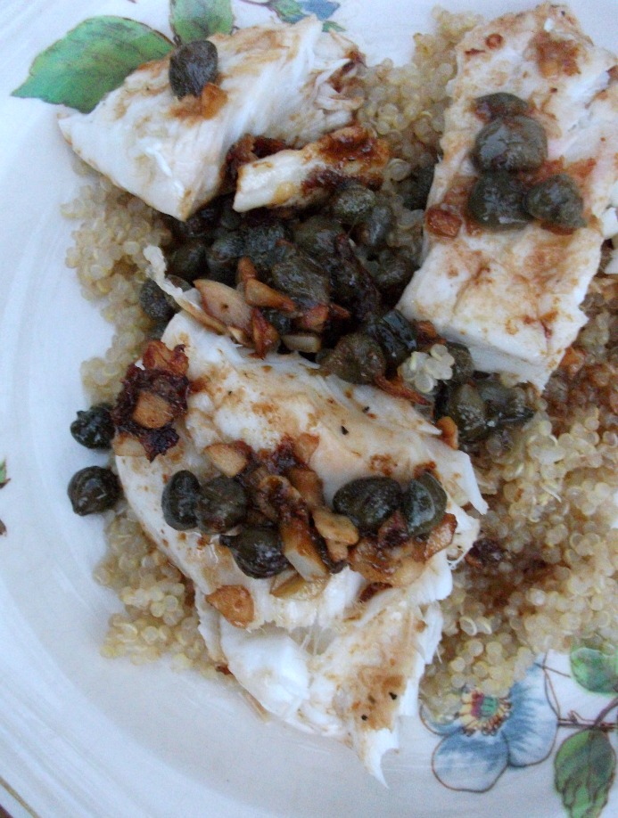 Sweet Happy Pie Quick Halibut with Capers in White Wine Reduction