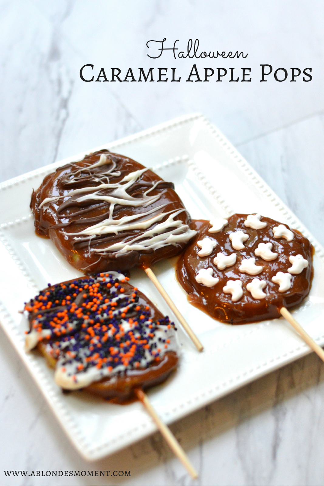 A Blonde's Moment Halloween Caramel Apple Pops