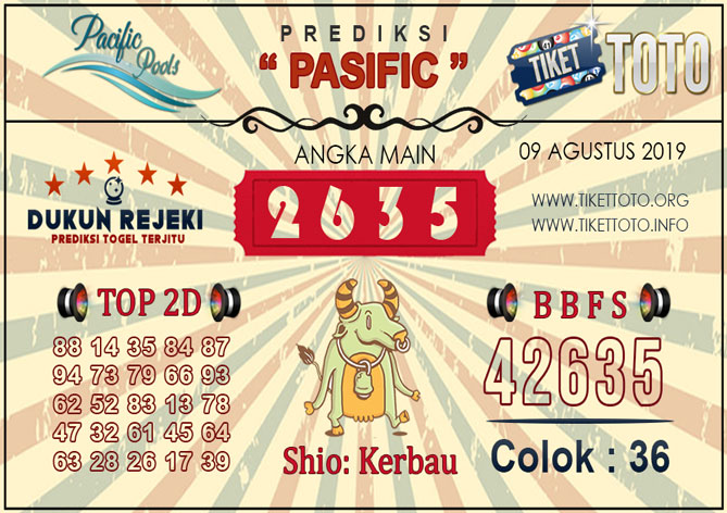 Prediksi Togel PASIFIC TIKETTOTO 09 AGUSTUS 2019